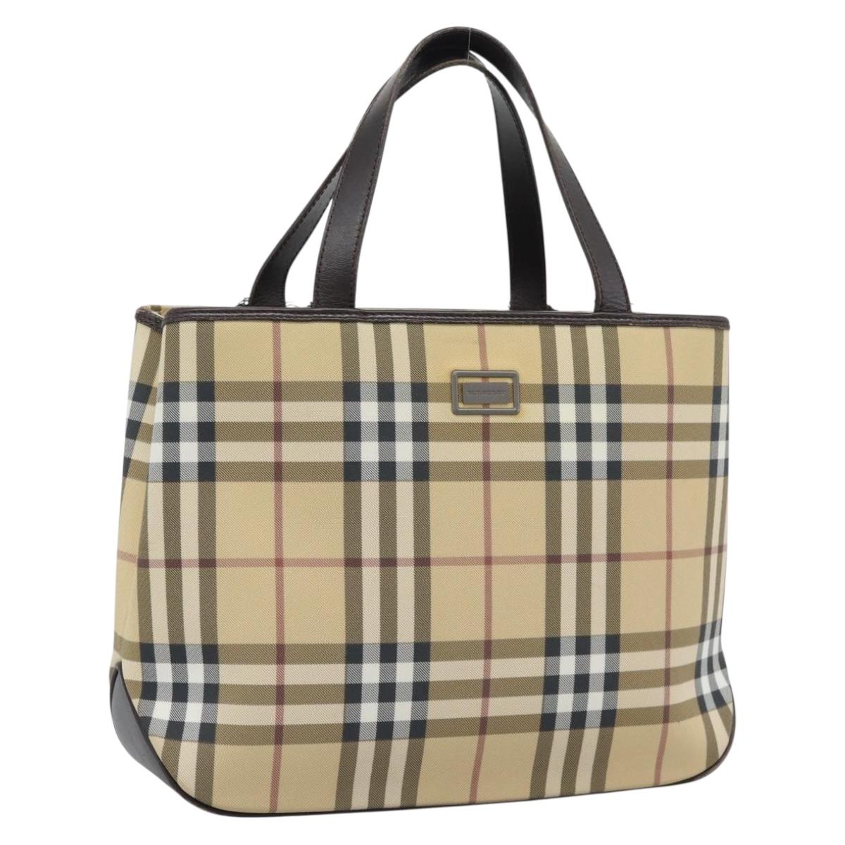 BURBERRY Nova Check Hand Bag PVC Leather Beige Auth BA14734A