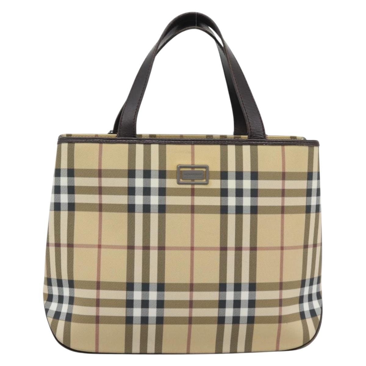 BURBERRY Nova Check Hand Bag PVC Leather Beige Auth BA14734A