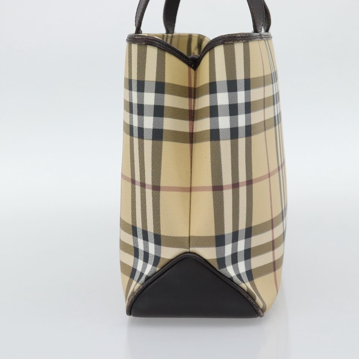 BURBERRY Nova Check Hand Bag PVC Leather Beige Auth BA14734A