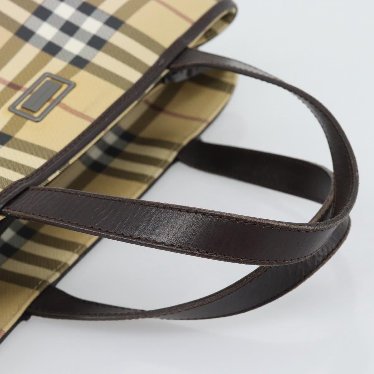 BURBERRY Nova Check Hand Bag PVC Leather Beige Auth BA14734A