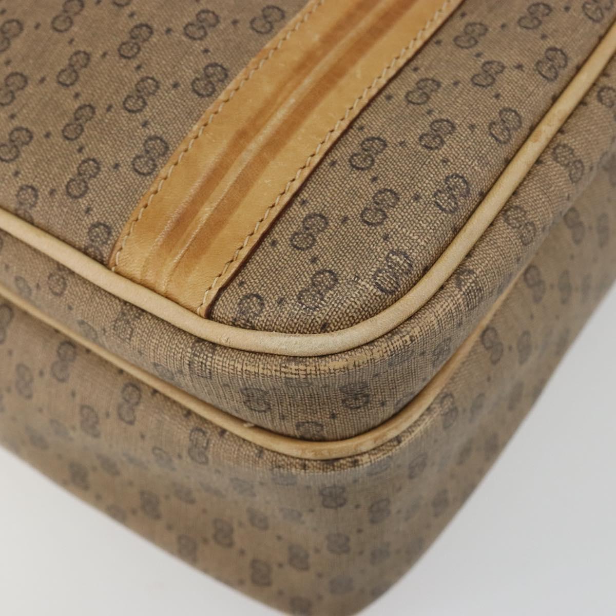 GUCCI Micro GG Shoulder Bag PVC Leather Beige Gold Tone Auth BA14736