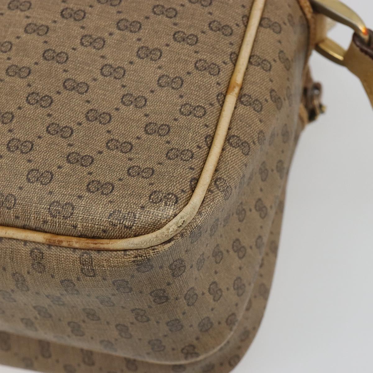 GUCCI Micro GG Shoulder Bag PVC Leather Beige Gold Tone Auth BA14736