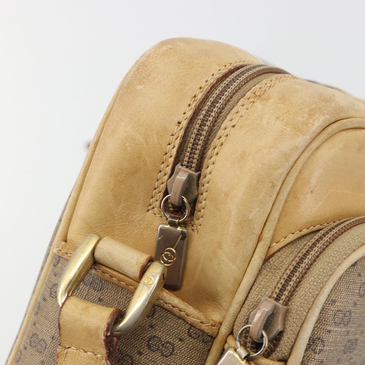 GUCCI Micro GG Shoulder Bag PVC Leather Beige Gold Tone Auth BA14736