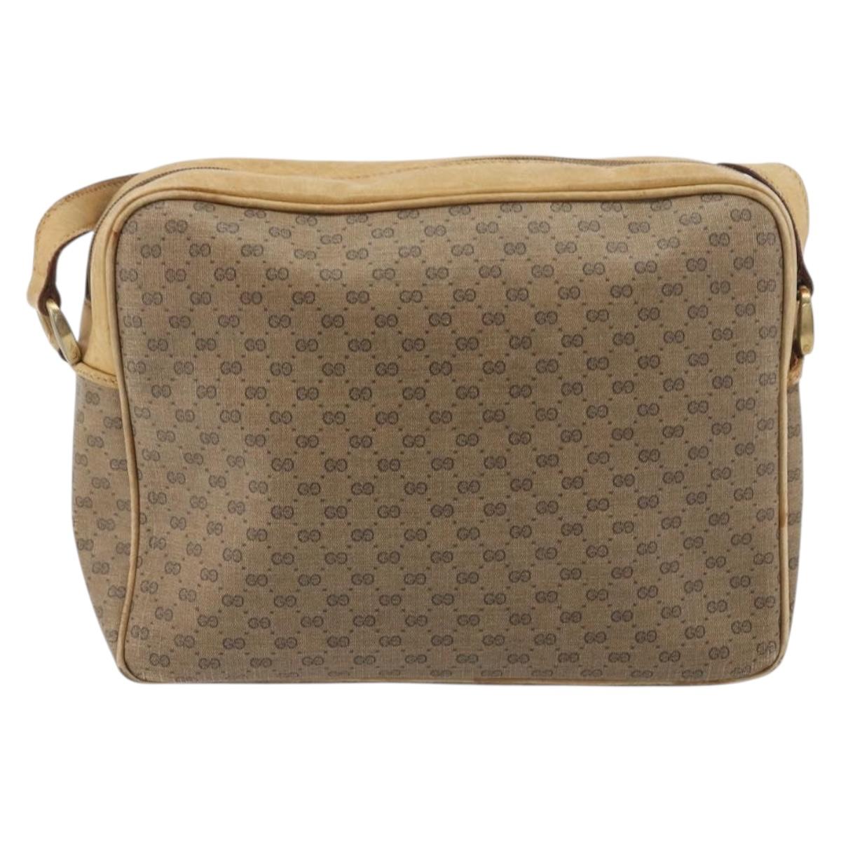 GUCCI Micro GG Shoulder Bag PVC Leather Beige Gold Tone Auth BA14736
