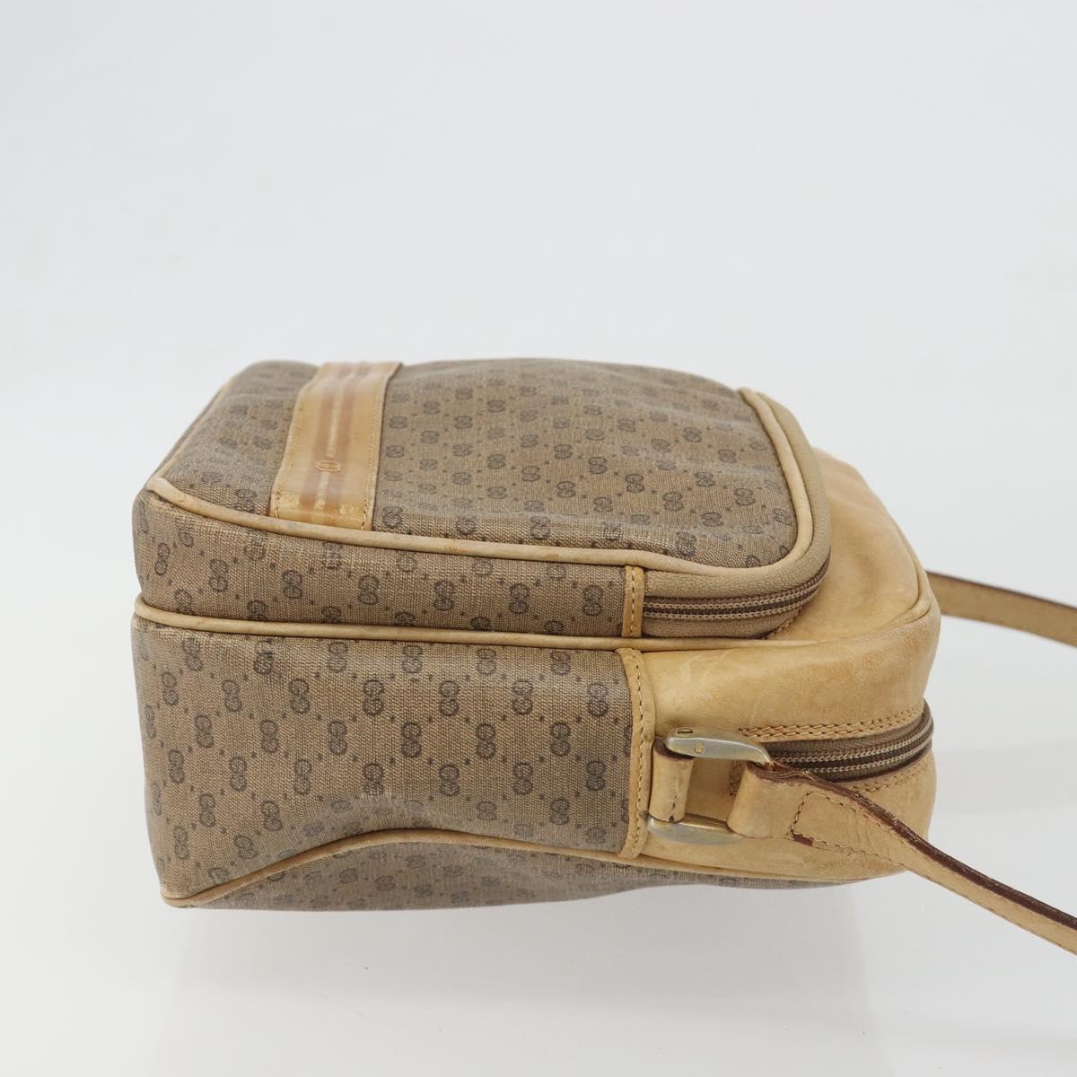 GUCCI Micro GG Shoulder Bag PVC Leather Beige Gold Tone Auth BA14736