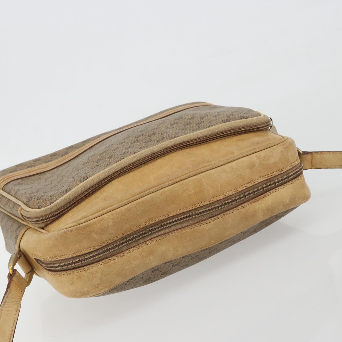 GUCCI Micro GG Shoulder Bag PVC Leather Beige Gold Tone Auth BA14736