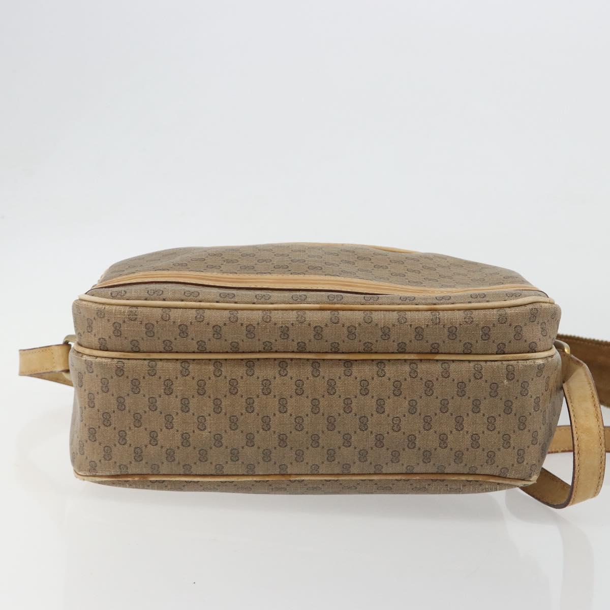 GUCCI Micro GG Shoulder Bag PVC Leather Beige Gold Tone Auth BA14736