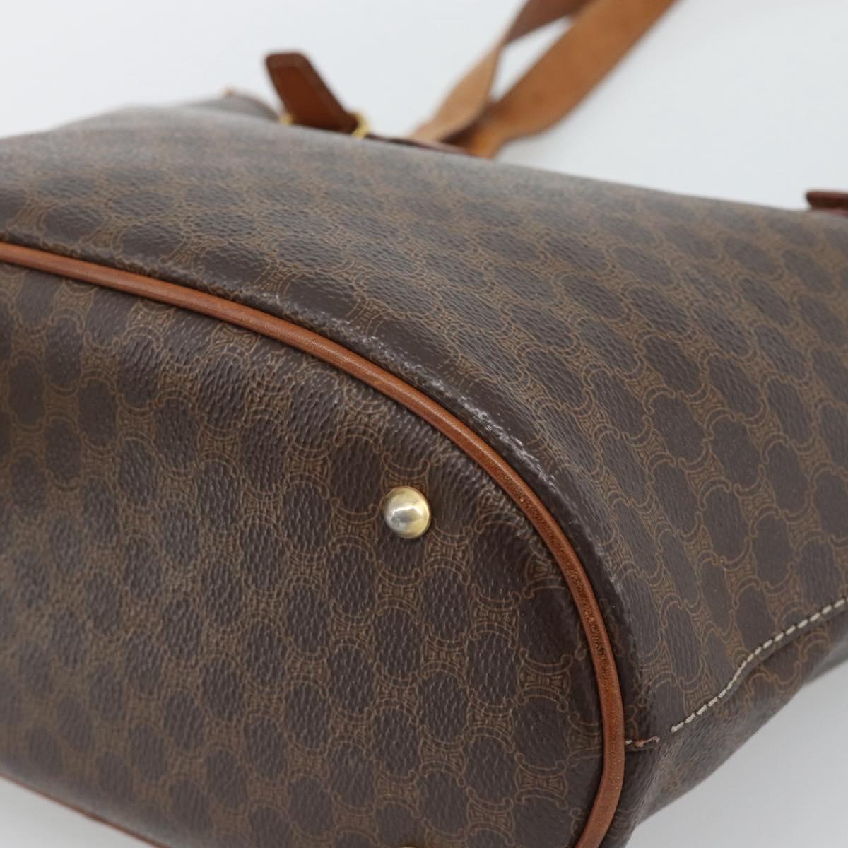 CELINE Macadam Tote Bag PVC Leather Brown Gold Tone Auth BA14737