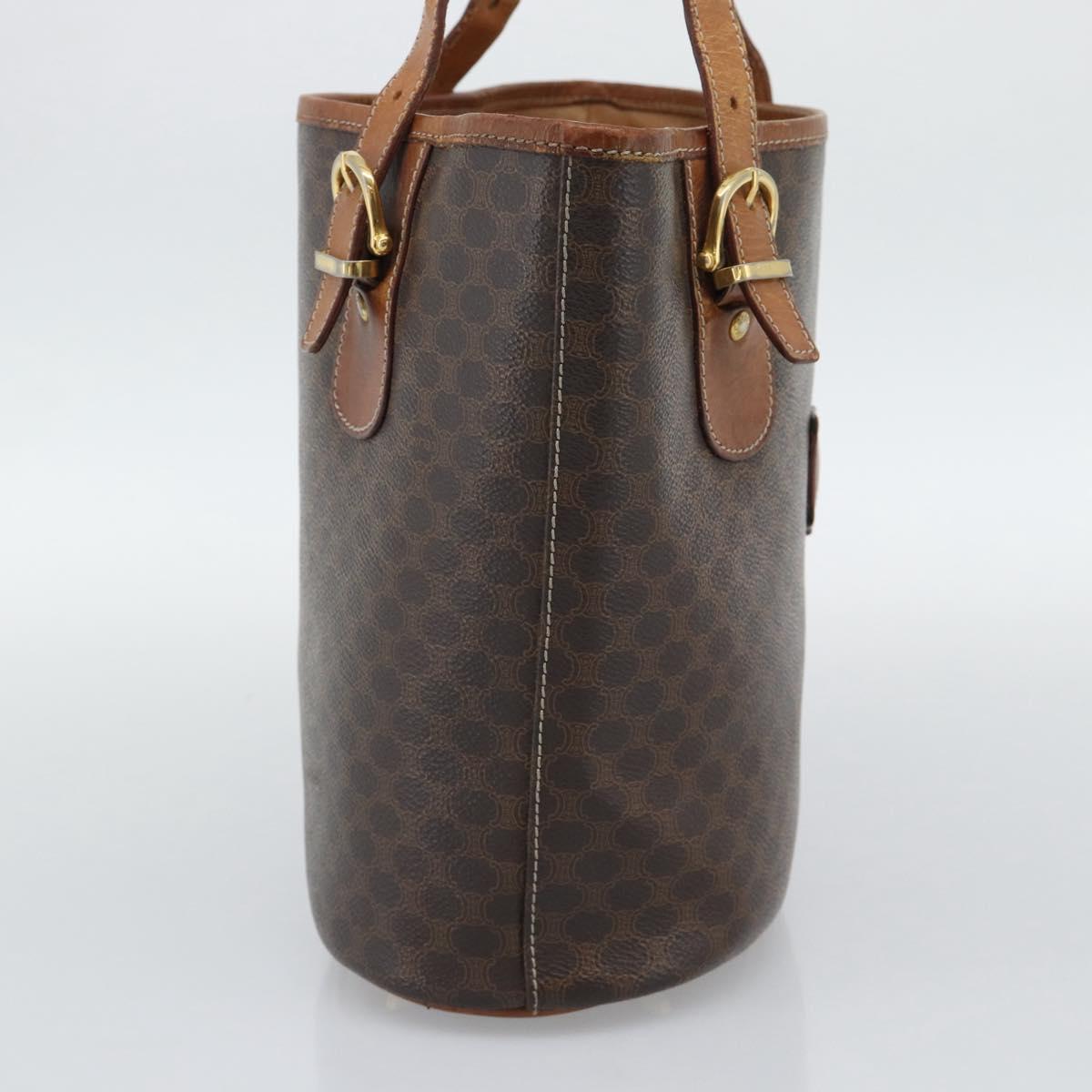 CELINE Macadam Tote Bag PVC Leather Brown Gold Tone Auth BA14737