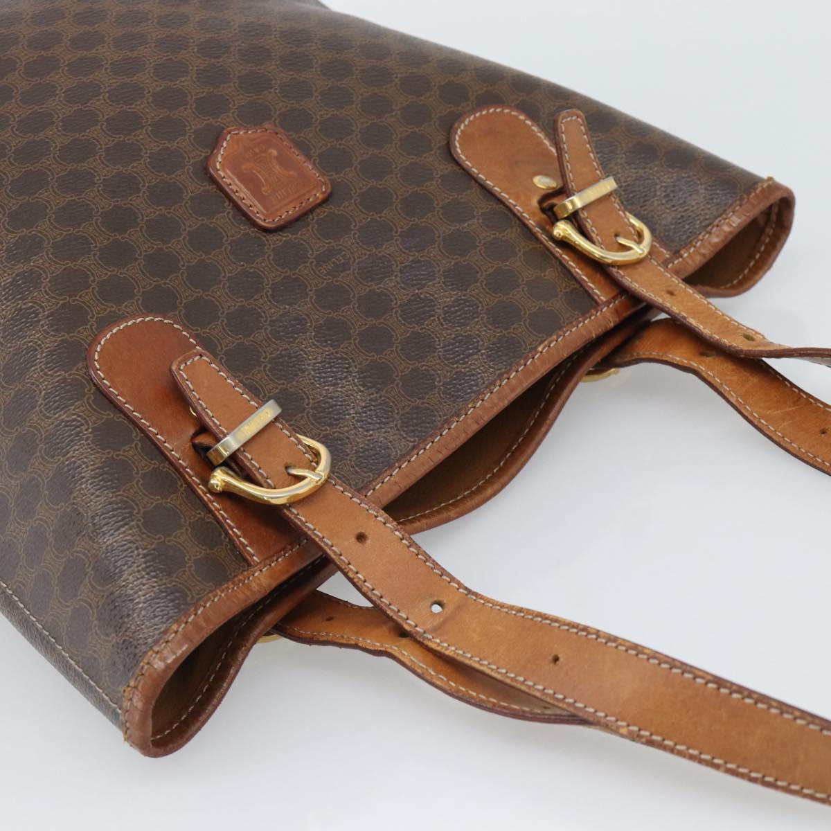 CELINE Macadam Tote Bag PVC Leather Brown Gold Tone Auth BA14737
