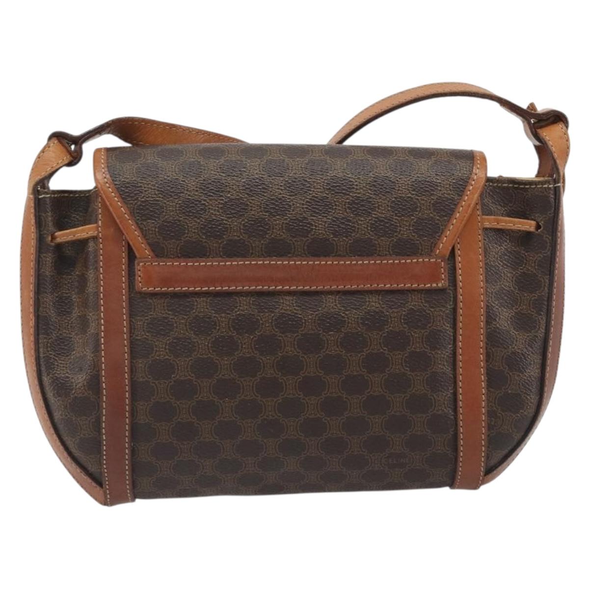 CELINE Macadam Shoulder Bag PVC Leather Brown Gold Tone Auth BA14738
