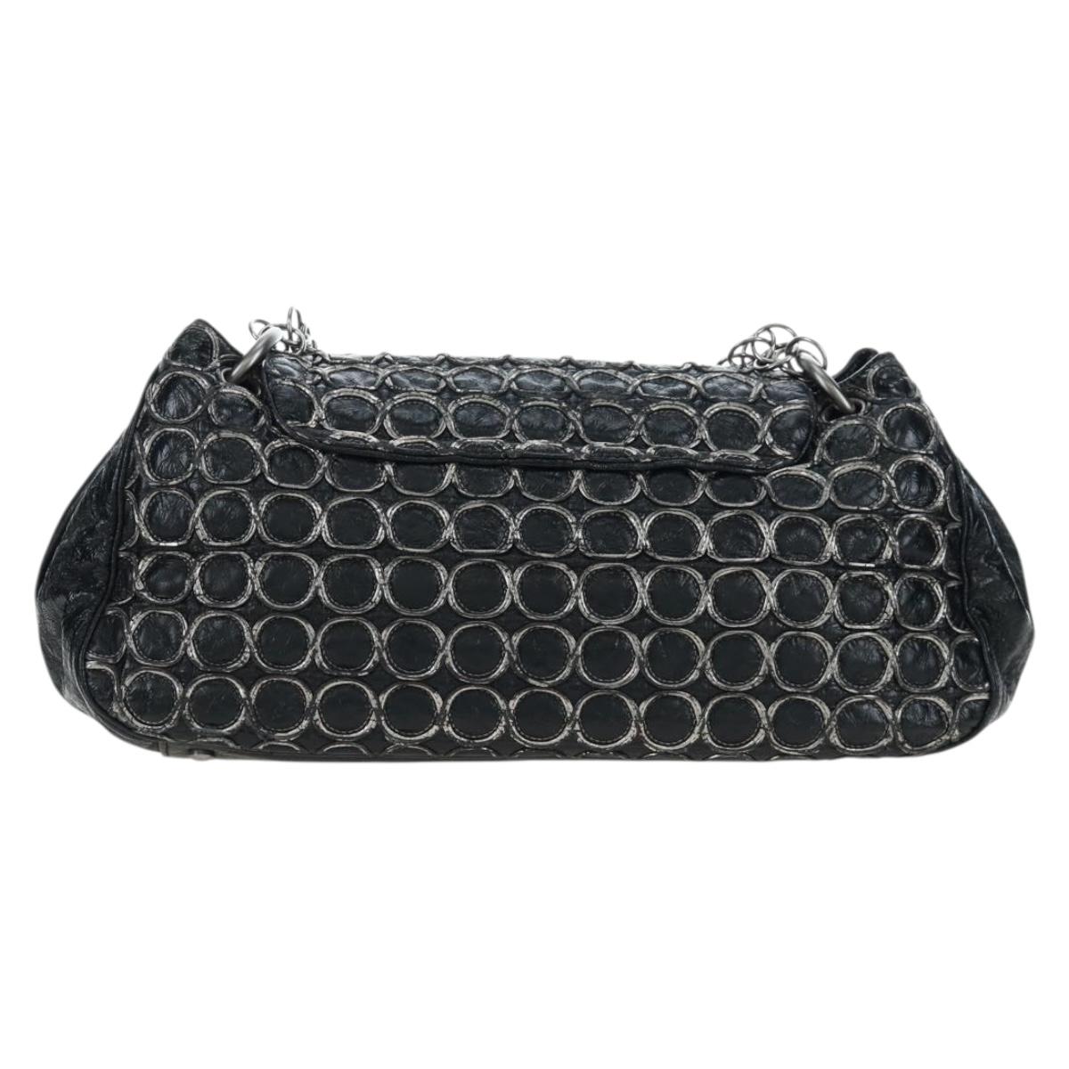 CHANEL Chain Shoulder Bag Patent Black Silver CC Auth BA14739