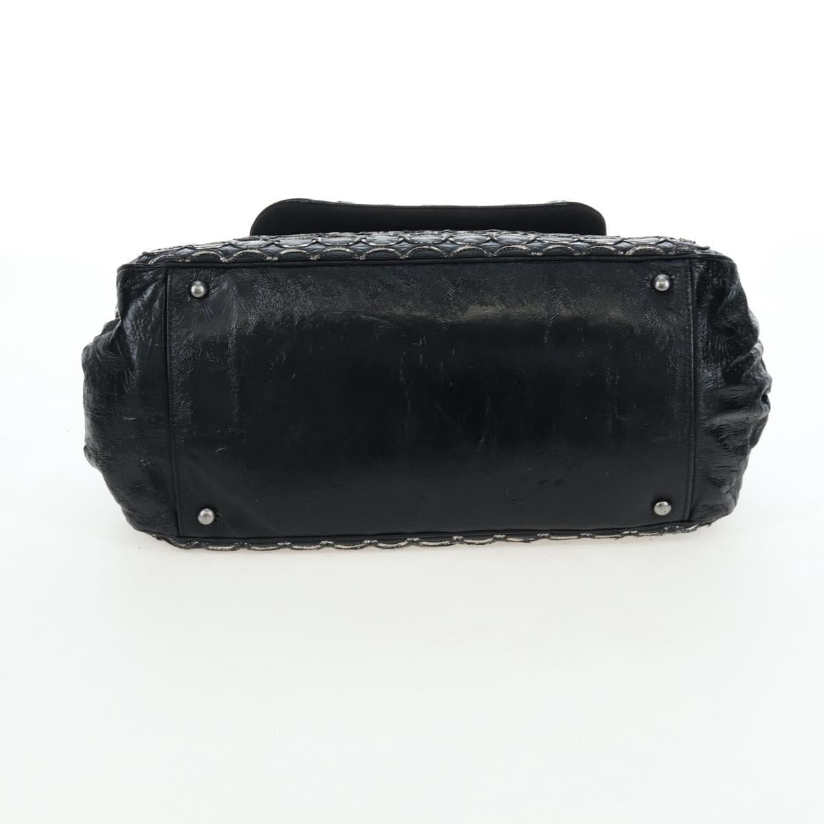 CHANEL Chain Shoulder Bag Patent Black Silver CC Auth BA14739