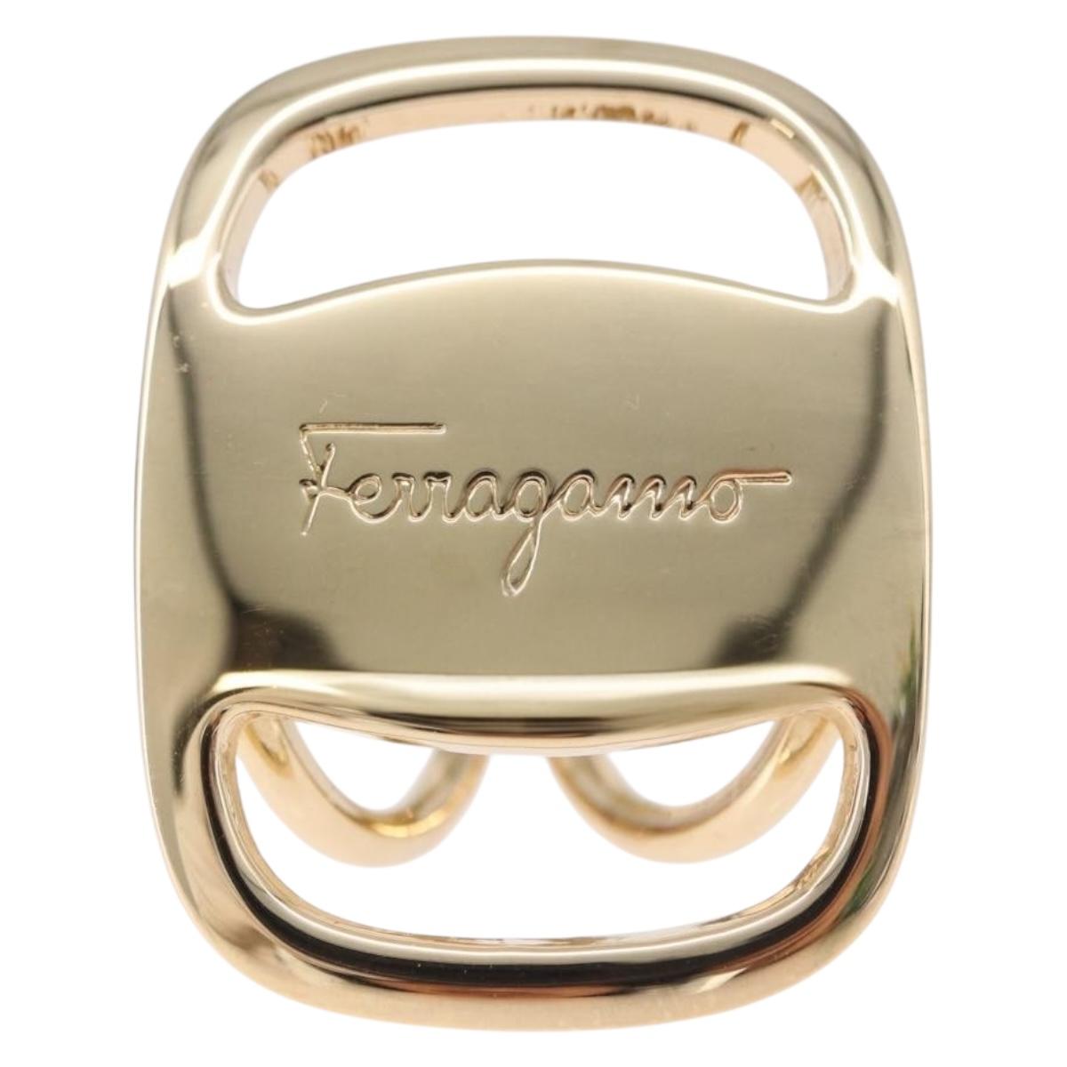 Salvatore Ferragamo Vala Scarf Ring Metal Gold Tone Auth BA14744A
