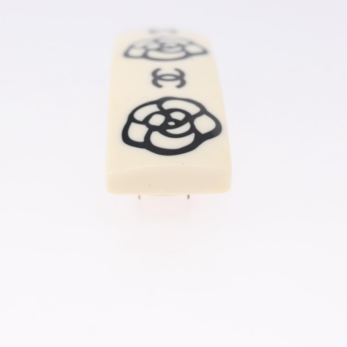 CHANEL Camellia Barrette Hair Clip Plastic White Gold Tone CC Auth BA14745V