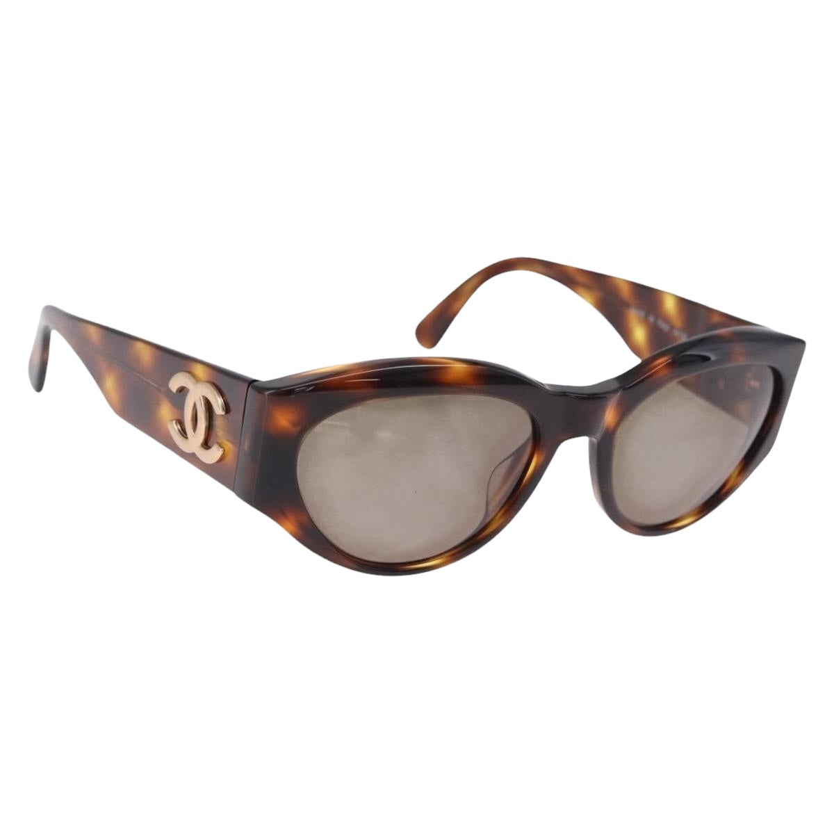 CHANEL Sunglasses Plastic Brown Gold Tone CC Auth BA14746