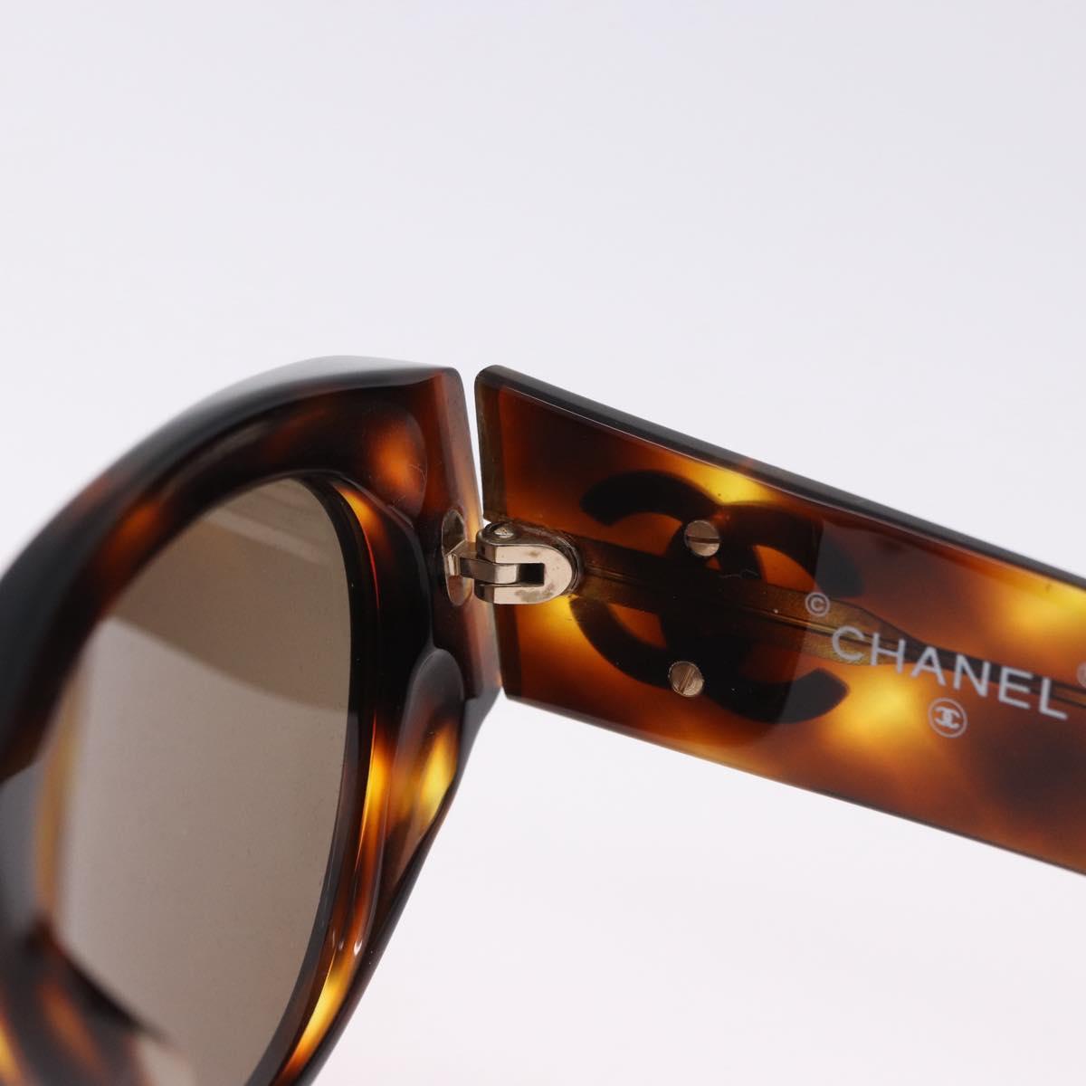 CHANEL Sunglasses Plastic Brown Gold Tone CC Auth BA14746