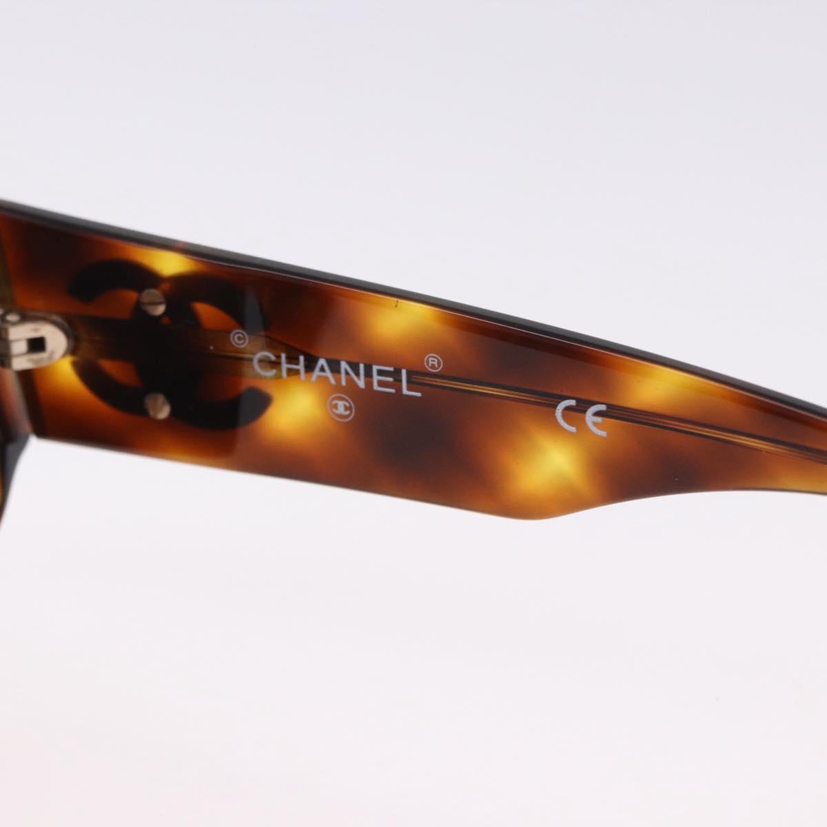 CHANEL Sunglasses Plastic Brown Gold Tone CC Auth BA14746
