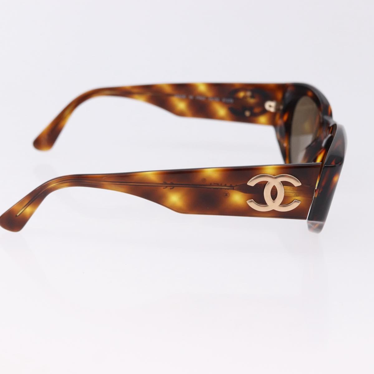 CHANEL Sunglasses Plastic Brown Gold Tone CC Auth BA14746