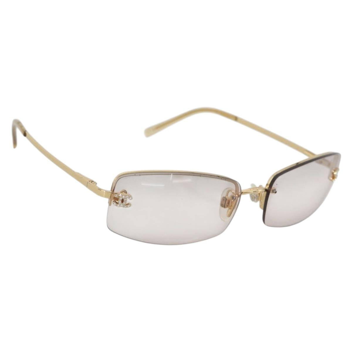 CHANEL Sunglasses Metal Gold Tone CC Auth BA14750M