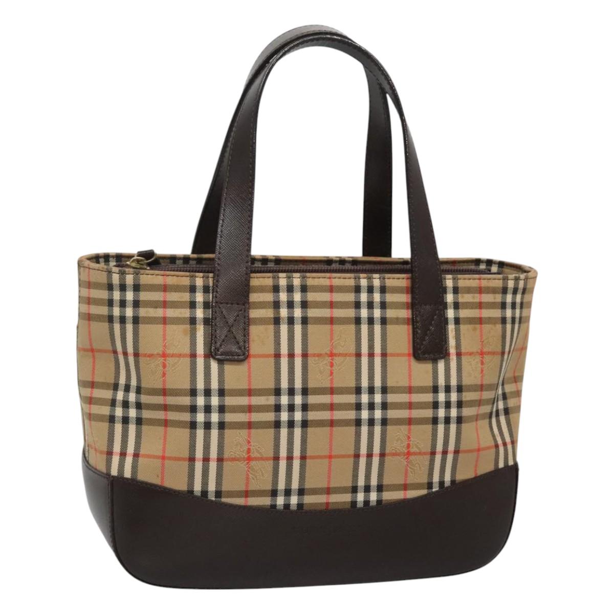 BURBERRY Nova Check Hand Bag Canvas Beige Gold Auth BA1476