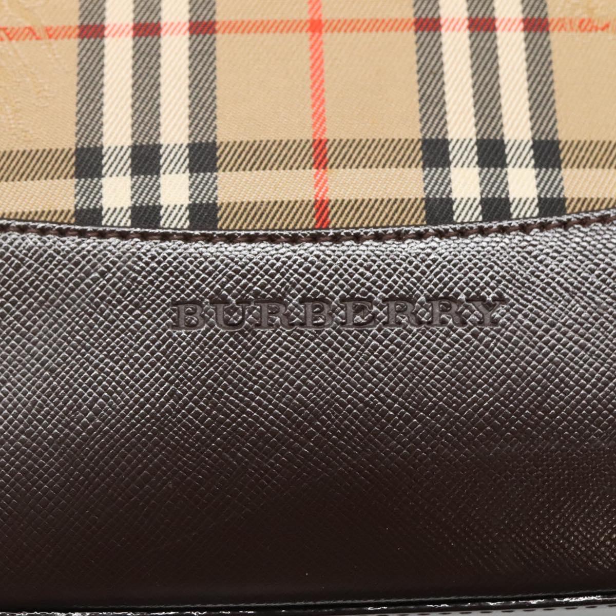 BURBERRY Nova Check Hand Bag Canvas Beige Gold Auth BA1476