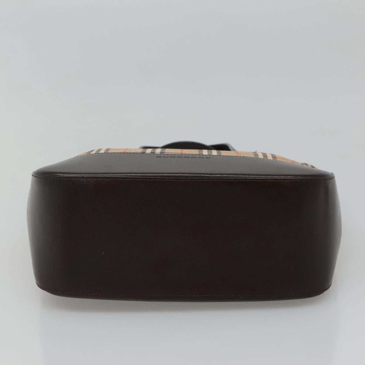 BURBERRY Nova Check Hand Bag Canvas Beige Gold Auth BA1476