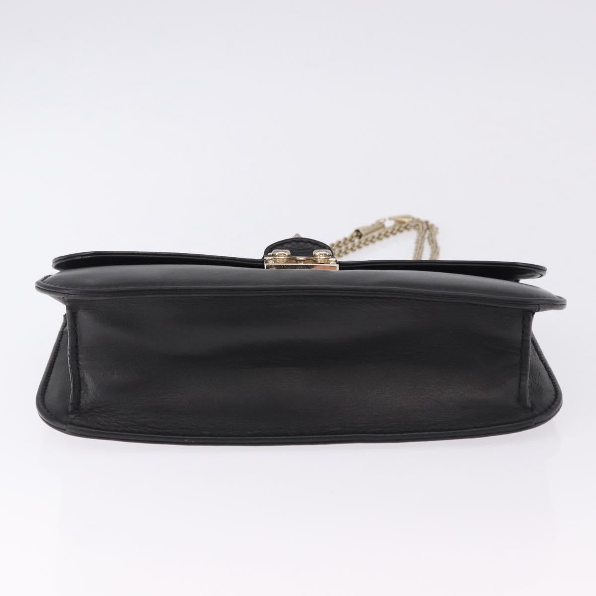 VALENTINO Studs Chain Shoulder Bag Leather Black Gold Tone Auth BA14768A