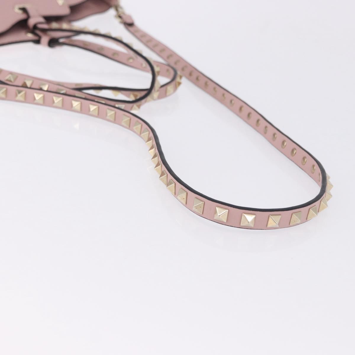 VALENTINO Studs Tote Bag Leather 2way Pink Gold Tone Auth BA14769