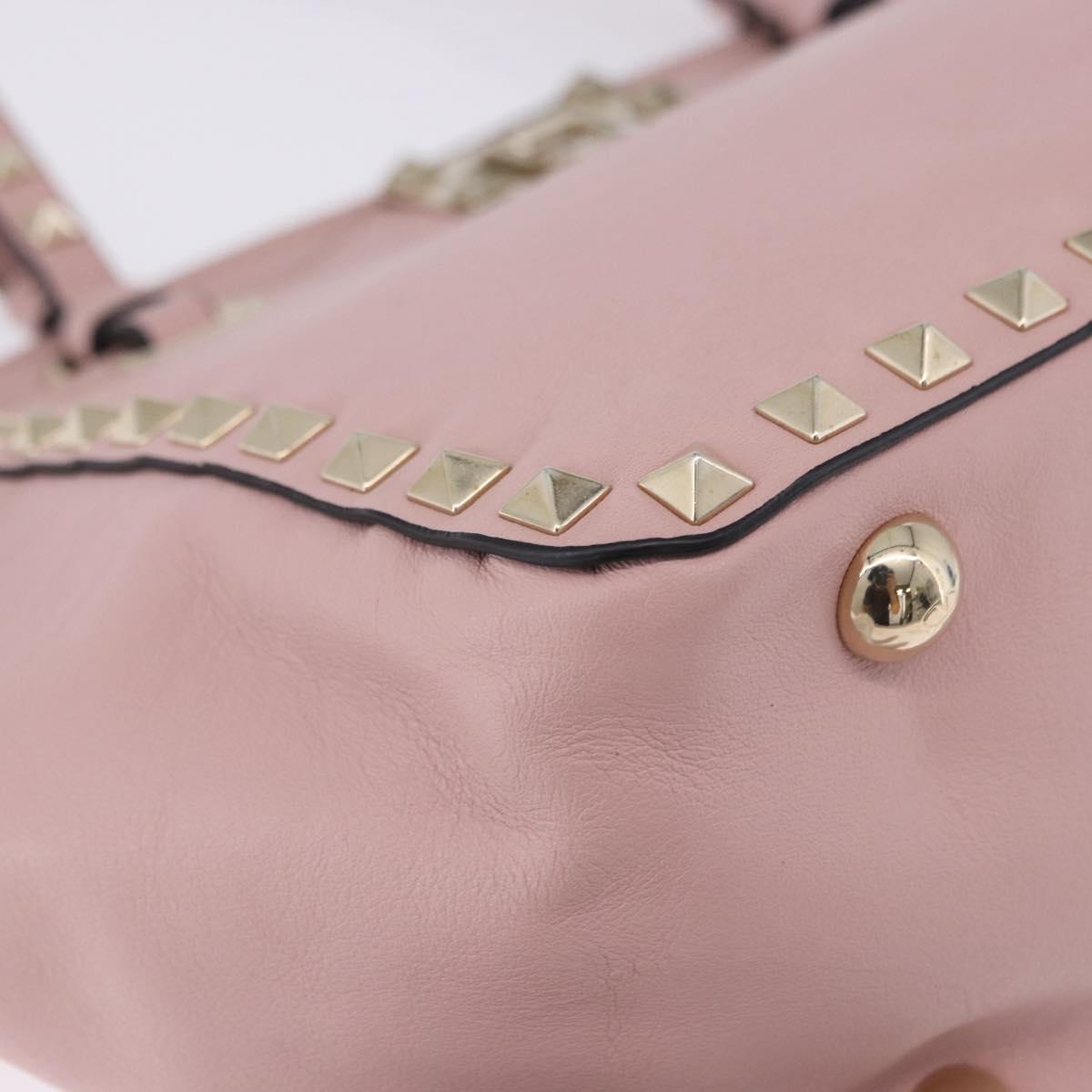 VALENTINO Studs Tote Bag Leather 2way Pink Gold Tone Auth BA14769