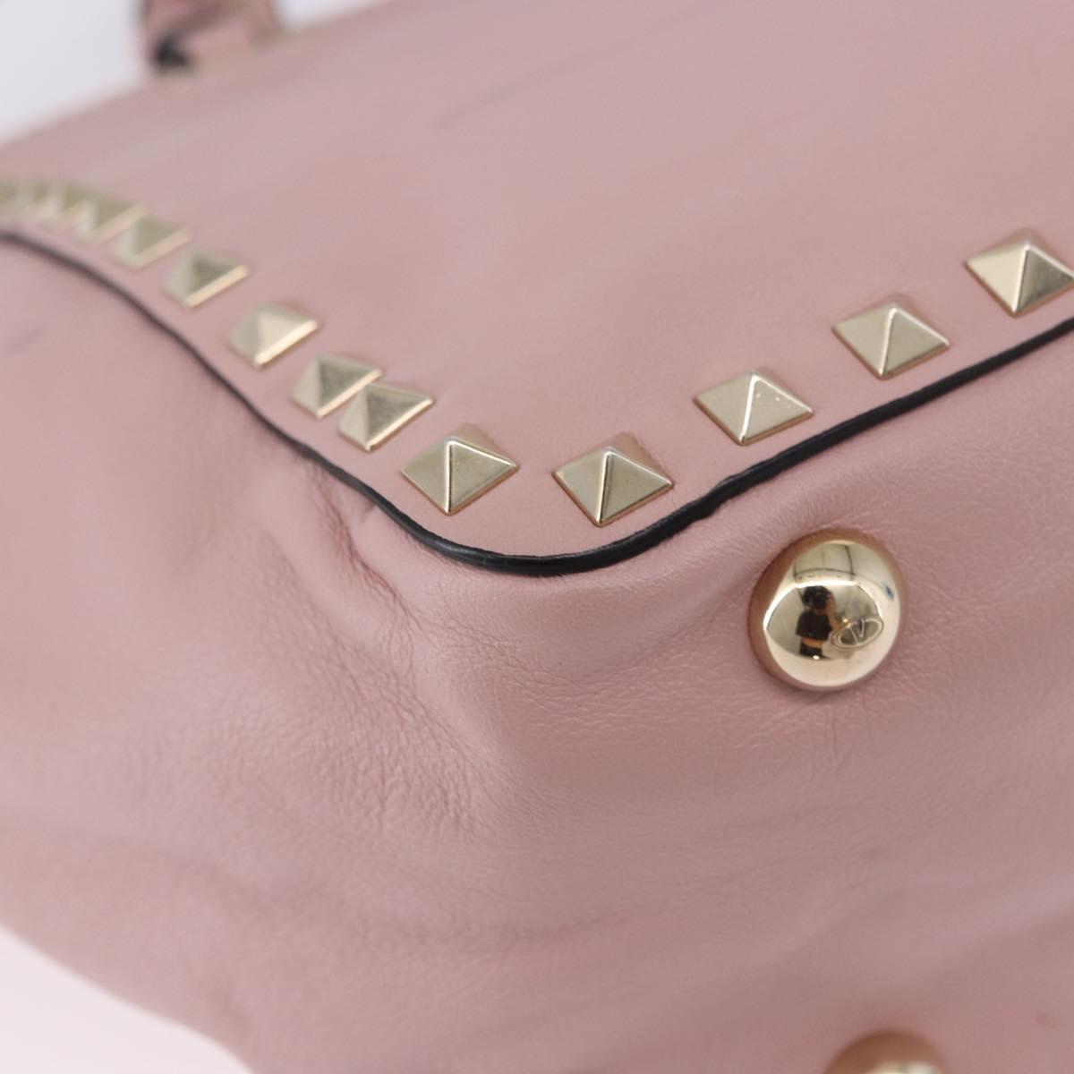 VALENTINO Studs Tote Bag Leather 2way Pink Gold Tone Auth BA14769