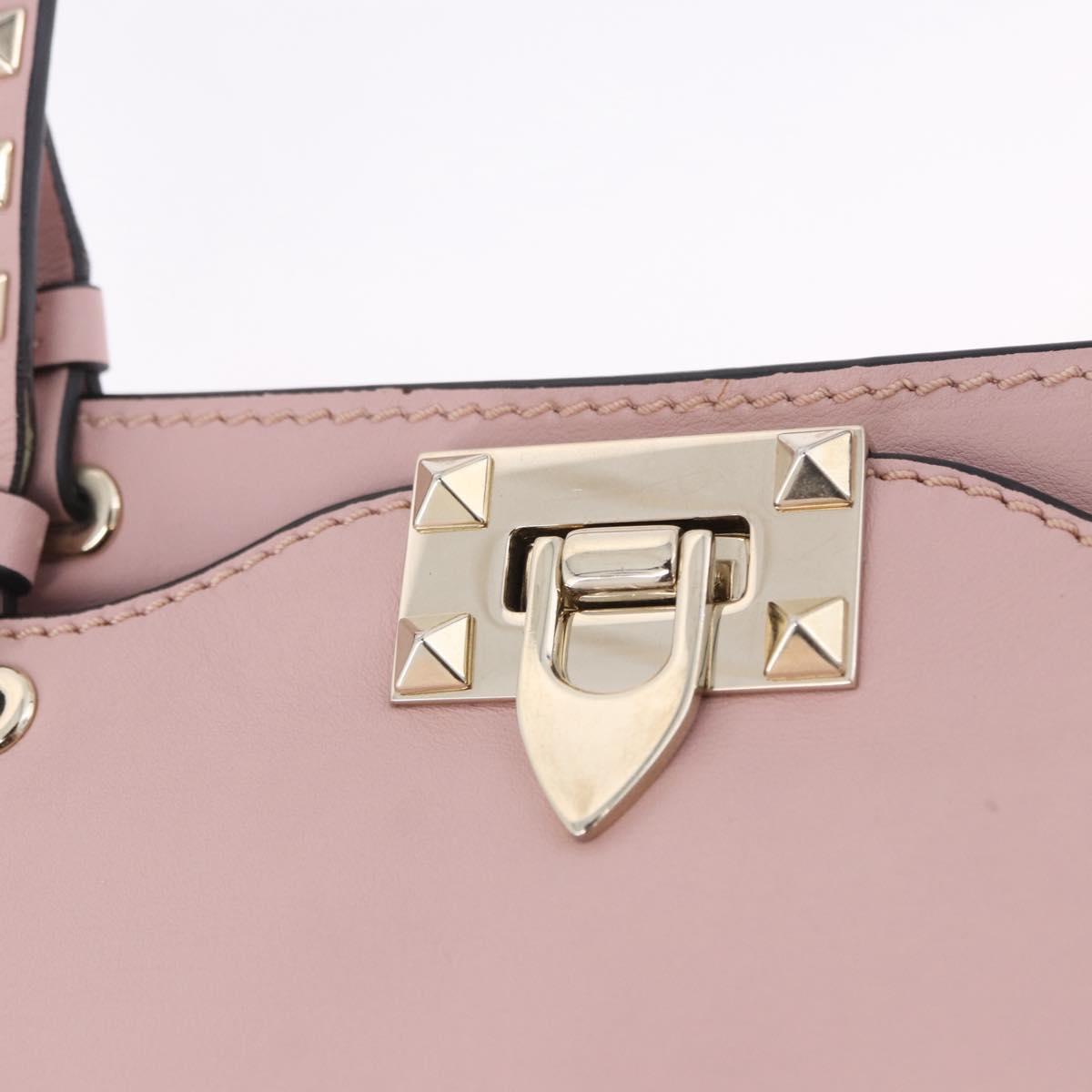 VALENTINO Studs Tote Bag Leather 2way Pink Gold Tone Auth BA14769