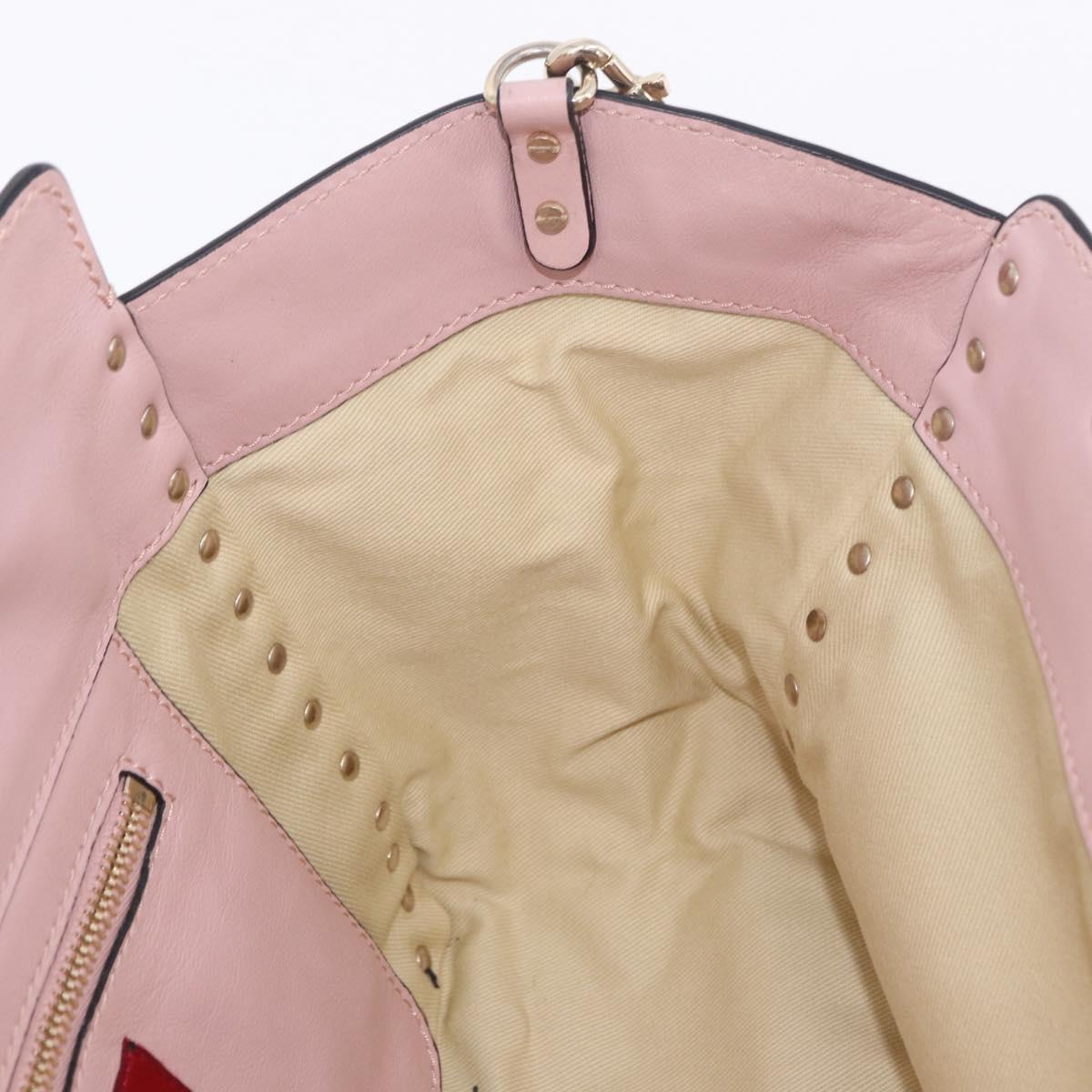 VALENTINO Studs Tote Bag Leather 2way Pink Gold Tone Auth BA14769
