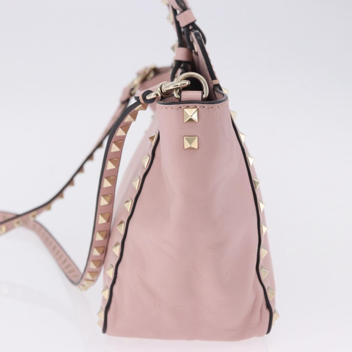 VALENTINO Studs Tote Bag Leather 2way Pink Gold Tone Auth BA14769