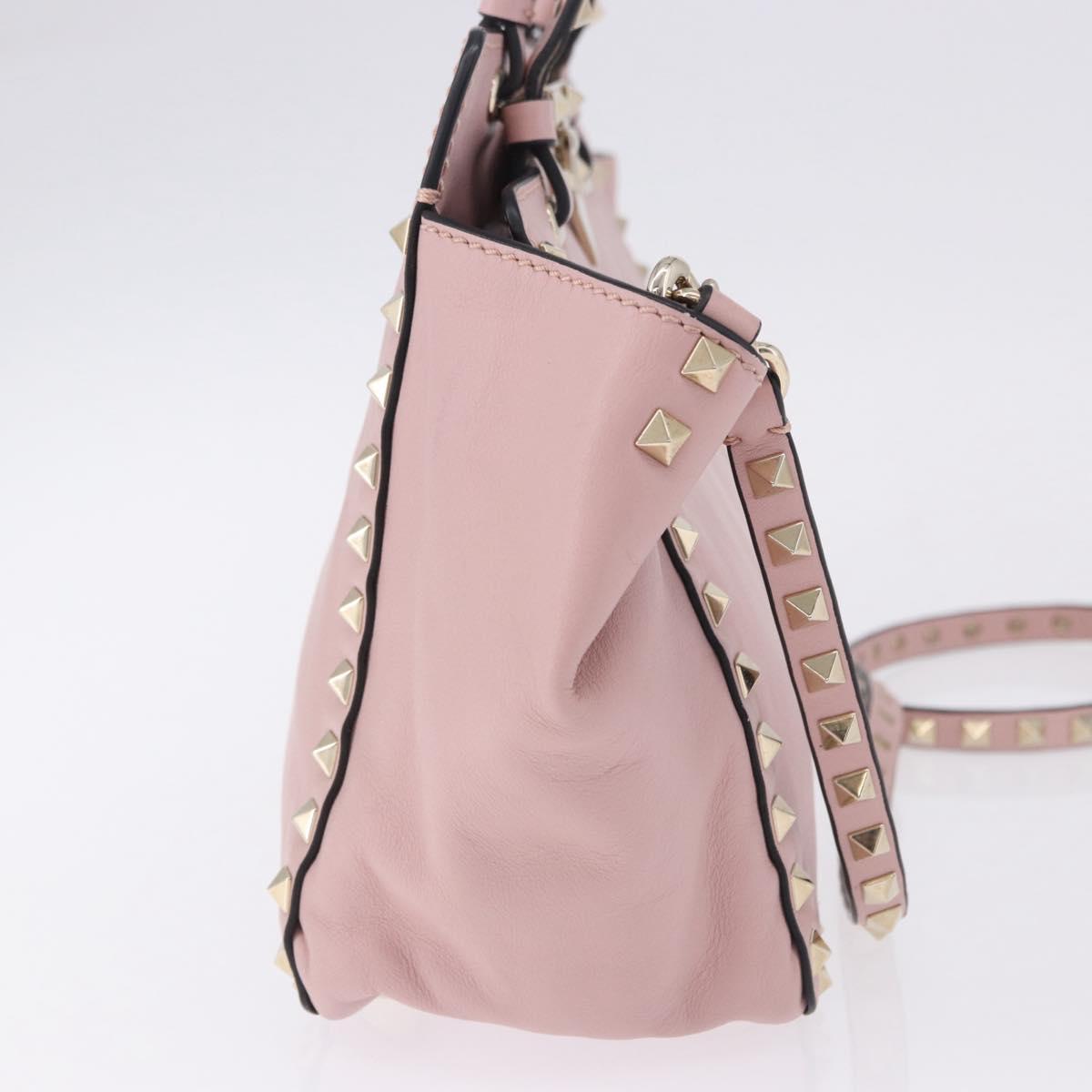 VALENTINO Studs Tote Bag Leather 2way Pink Gold Tone Auth BA14769