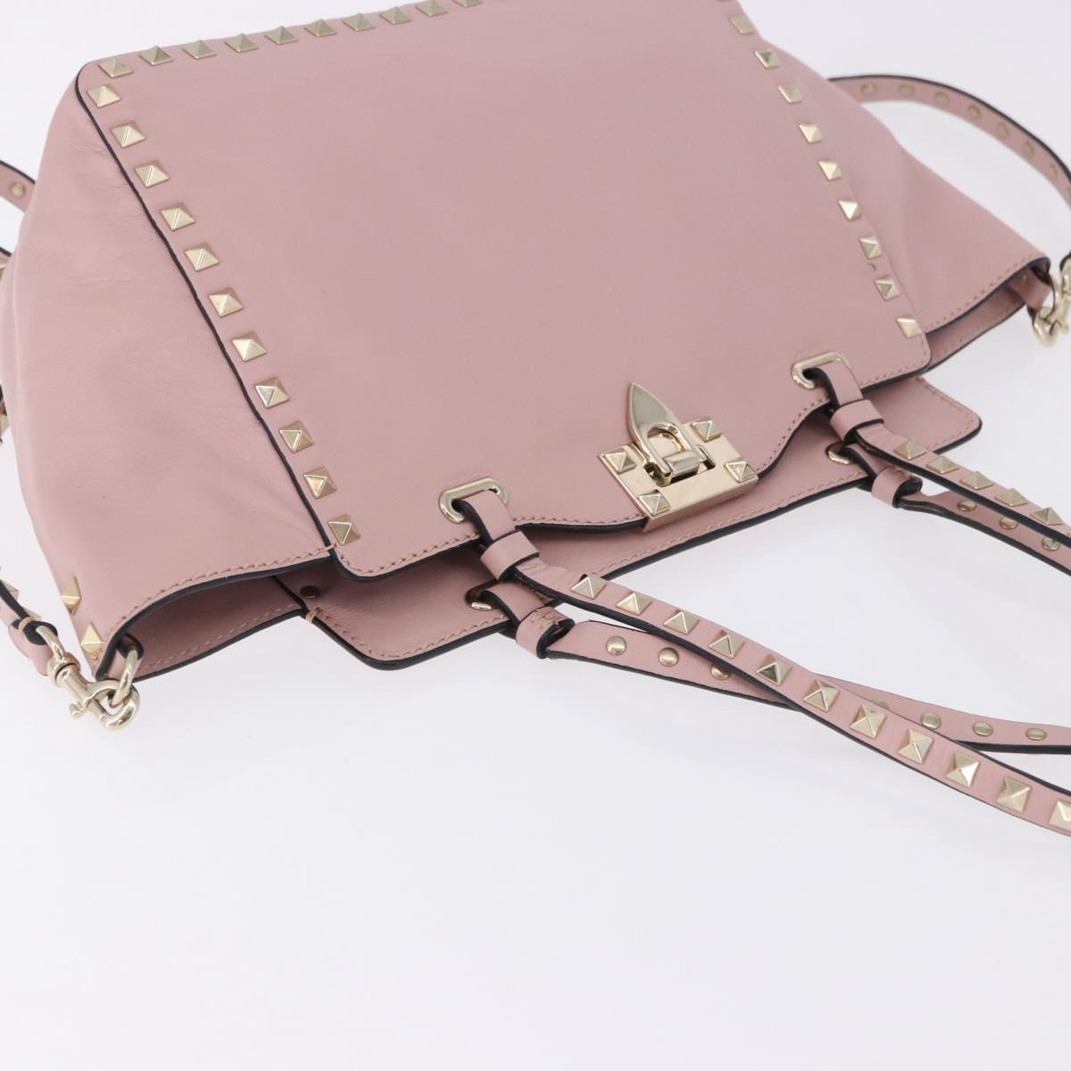 VALENTINO Studs Tote Bag Leather 2way Pink Gold Tone Auth BA14769