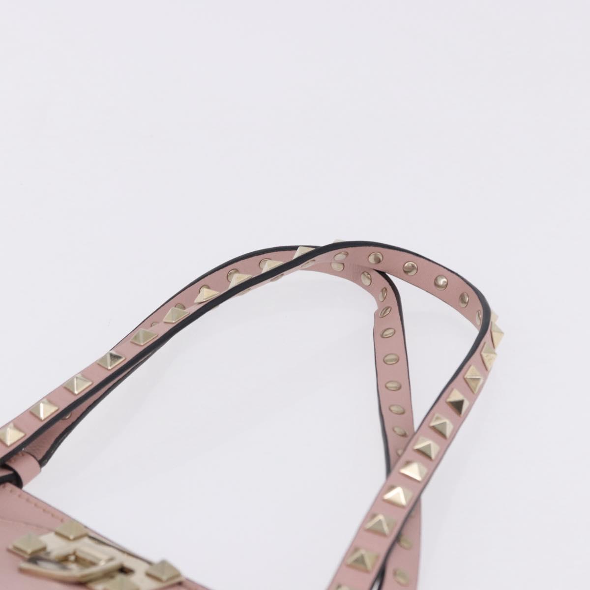 VALENTINO Studs Tote Bag Leather 2way Pink Gold Tone Auth BA14769