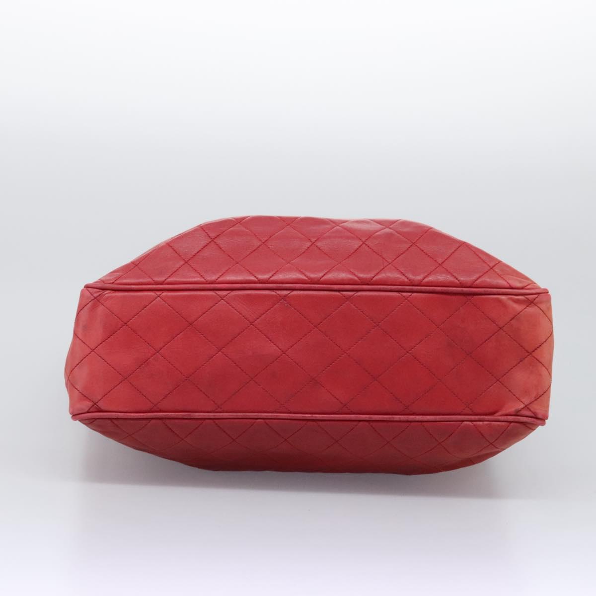 CHANEL Matelasse Chain Tote Bag Lamb Skin Gold Red CC Auth BA1477