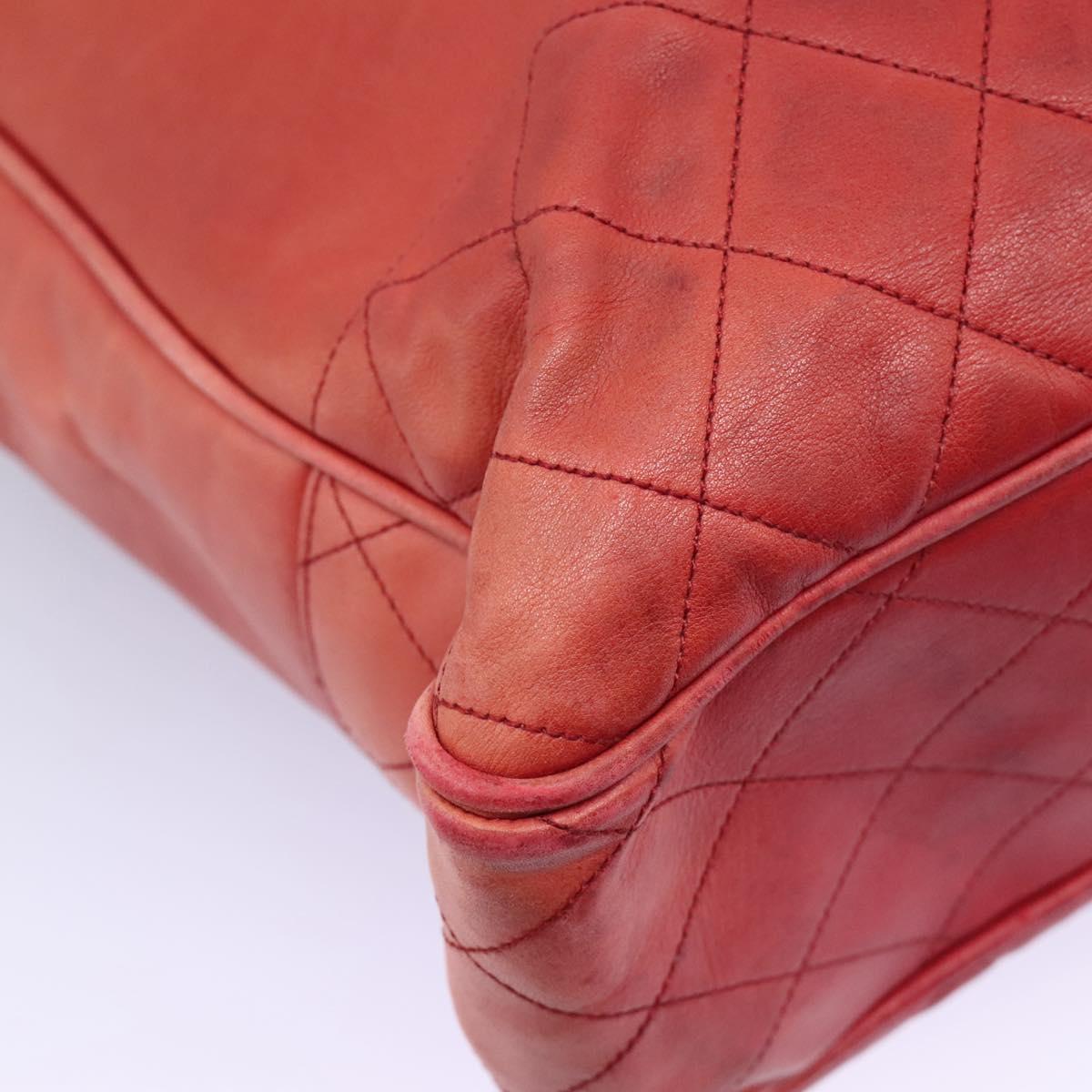 CHANEL Matelasse Chain Tote Bag Lamb Skin Gold Red CC Auth BA1477