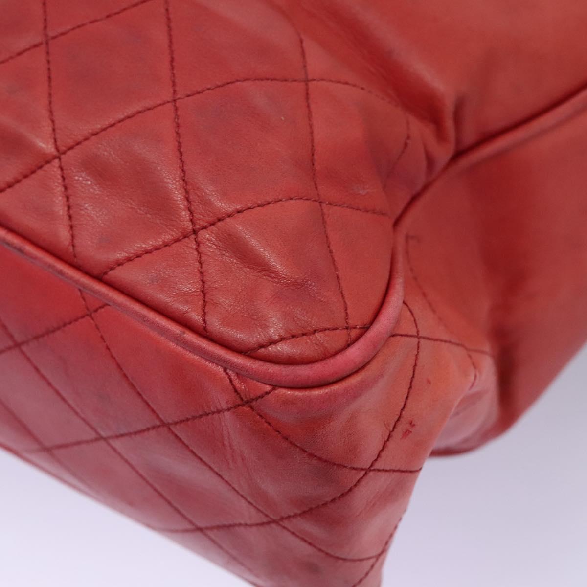 CHANEL Matelasse Chain Tote Bag Lamb Skin Gold Red CC Auth BA1477