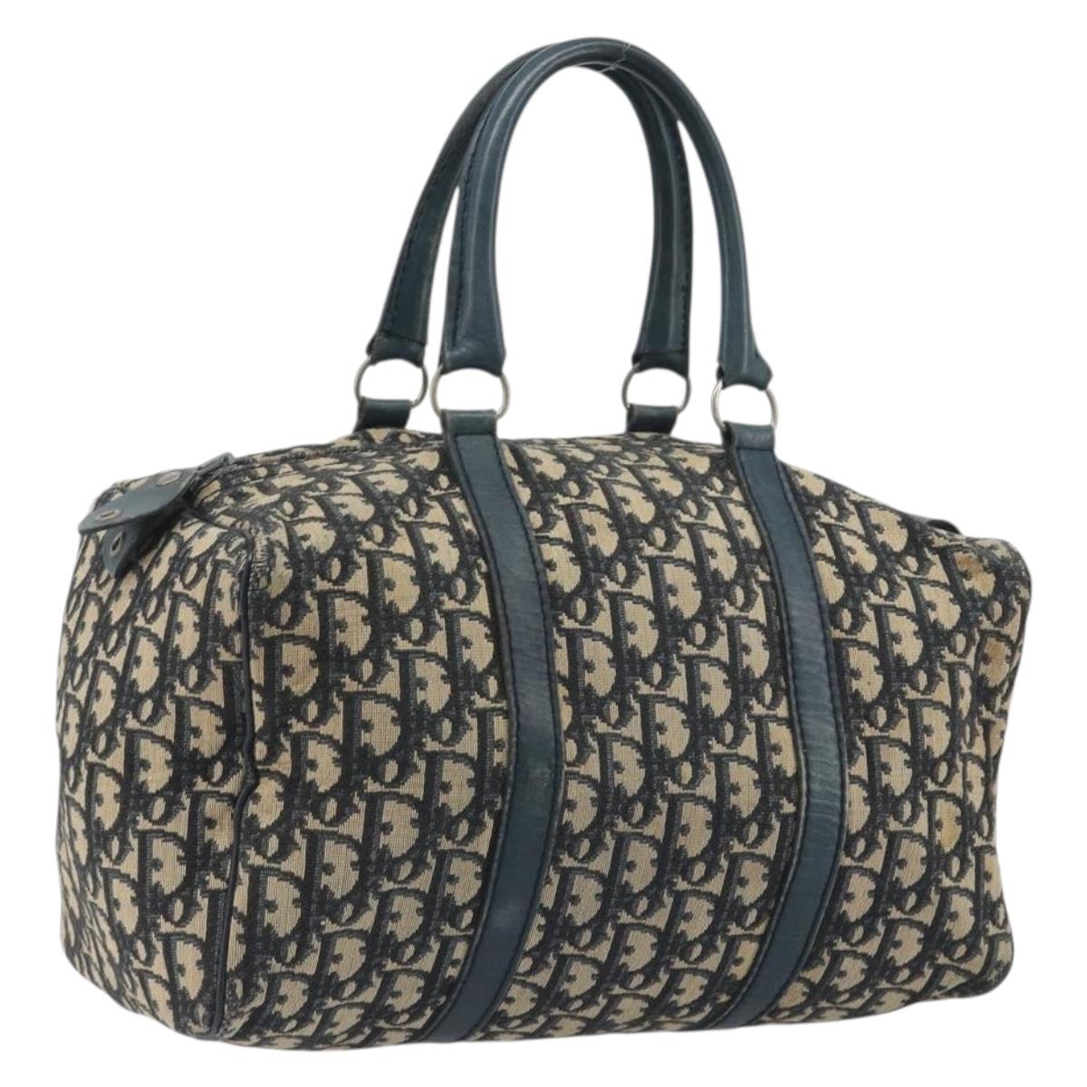Christian Dior Trotter Canvas Hand Bag Navy Silver Auth BA14770