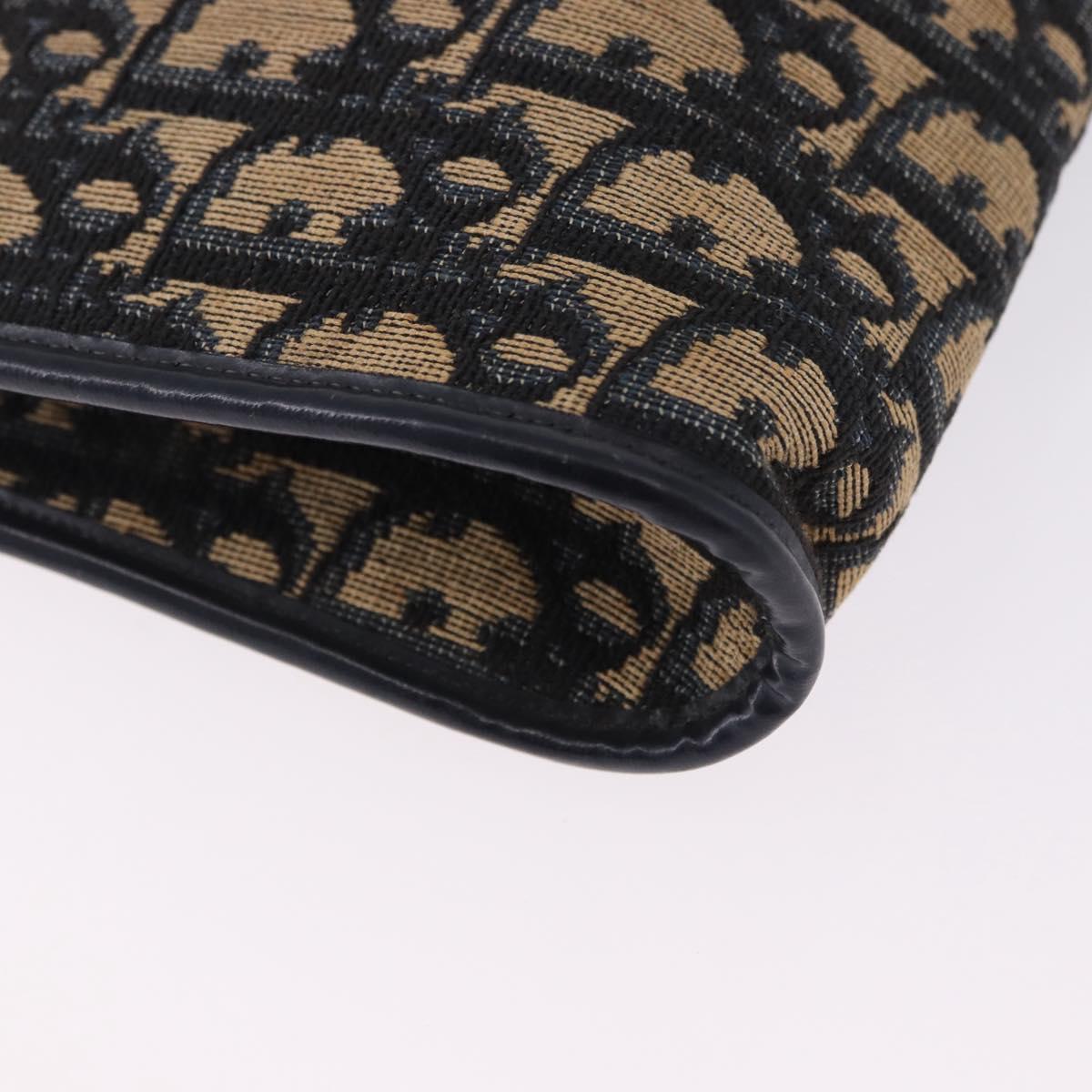 Christian Dior Trotter Canvas Shoulder Bag Navy Gold Tone Auth BA14771