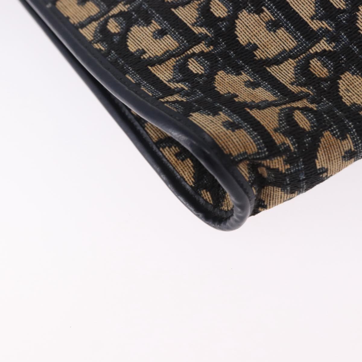 Christian Dior Trotter Canvas Shoulder Bag Navy Gold Tone Auth BA14771