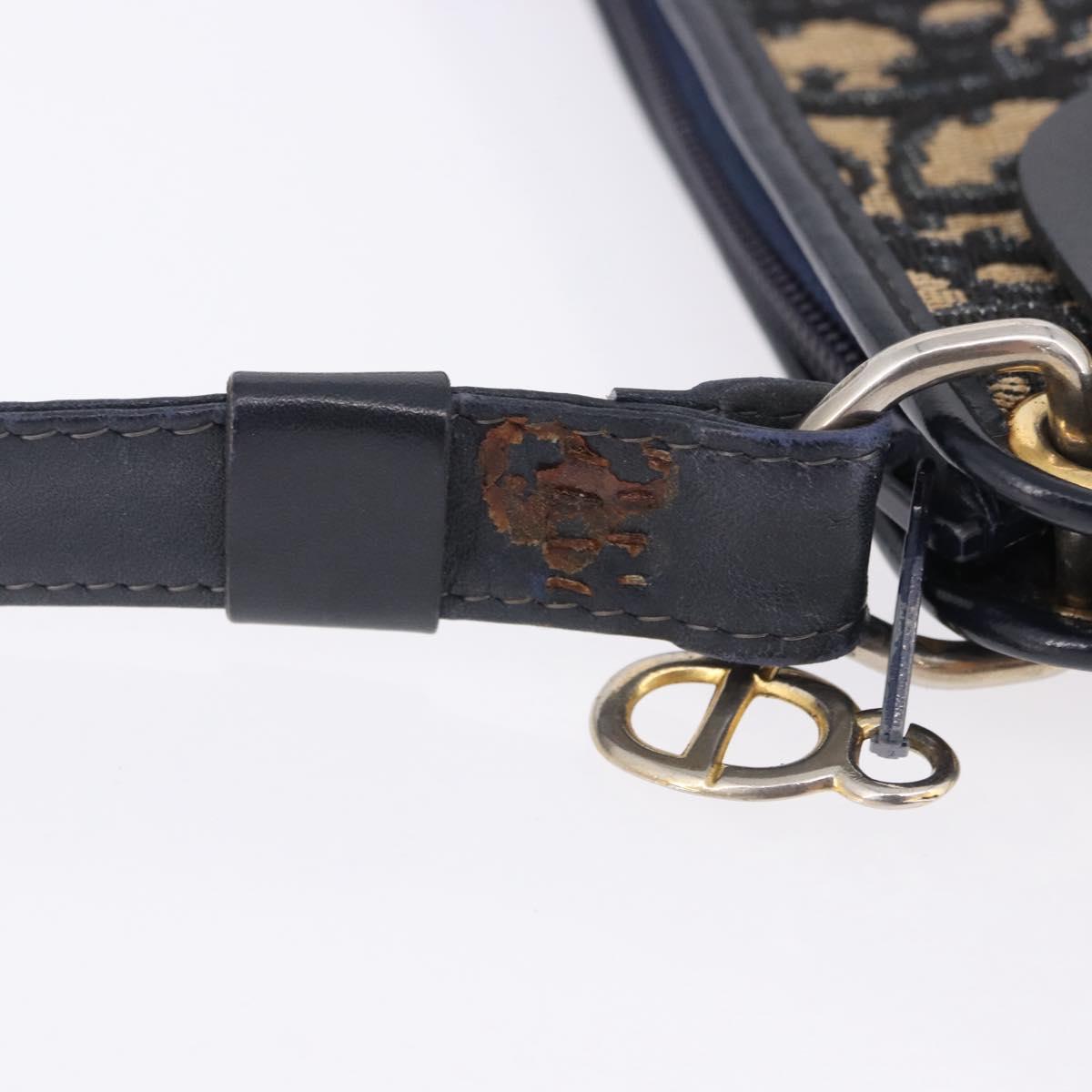 Christian Dior Trotter Canvas Shoulder Bag Navy Gold Tone Auth BA14771