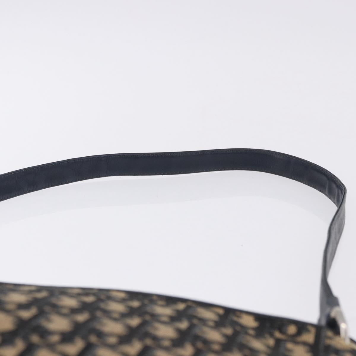 Christian Dior Trotter Canvas Shoulder Bag Navy Gold Tone Auth BA14771