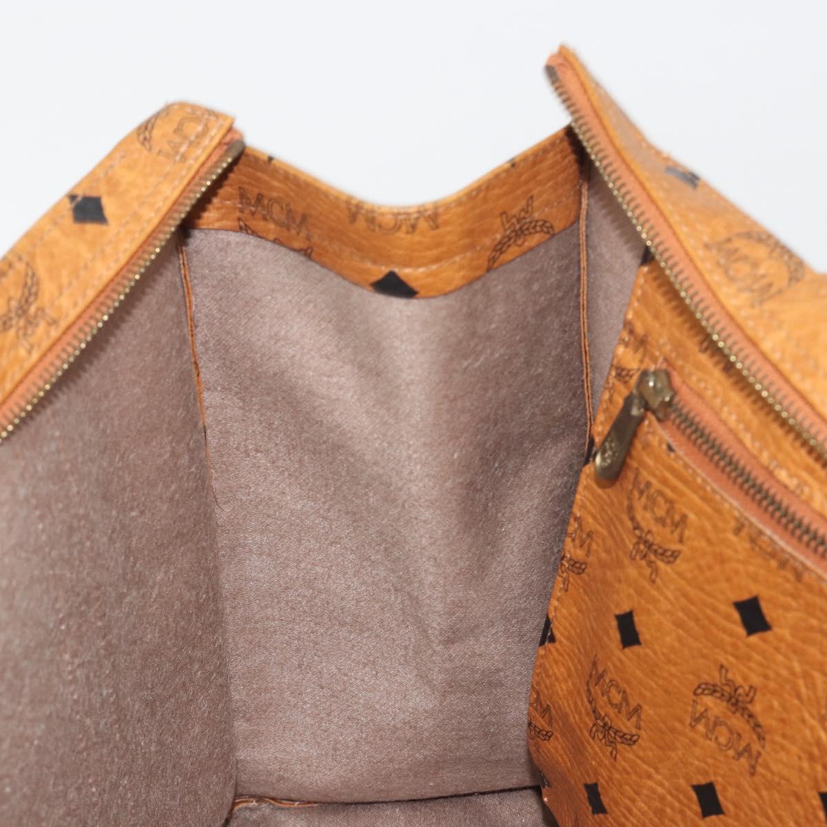 MCM Vicetos Tote Bag PVC Leather Brown Gold Tone Auth BA14772