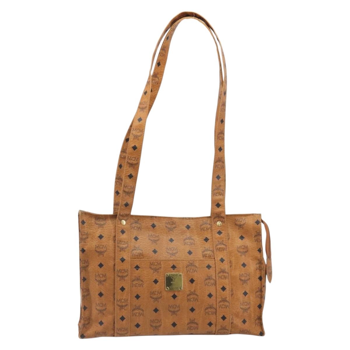 MCM Vicetos Tote Bag PVC Leather Brown Gold Tone Auth BA14772