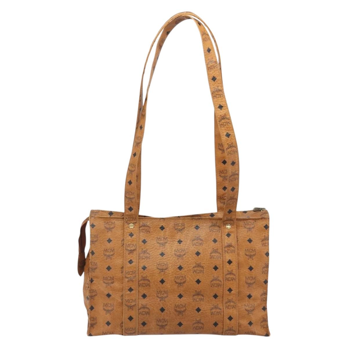 MCM Vicetos Tote Bag PVC Leather Brown Gold Tone Auth BA14772