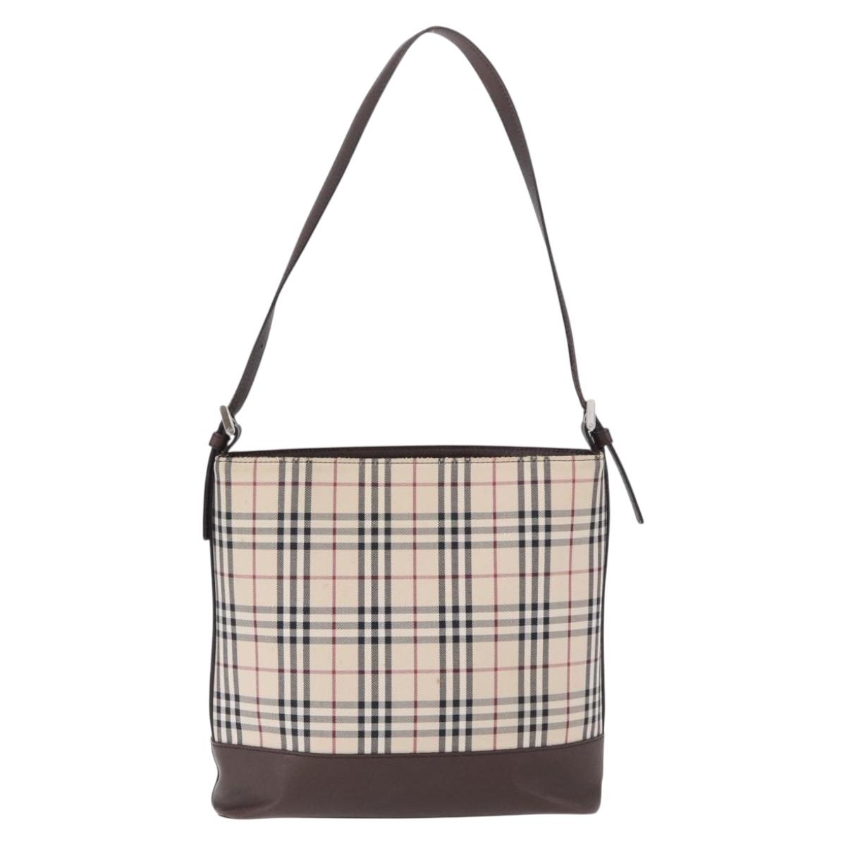 BURBERRY Nova Check Shoulder Bag Canvas Beige Silver Auth BA14773