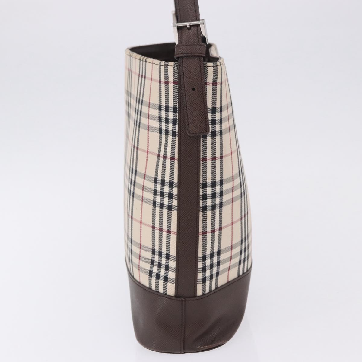 BURBERRY Nova Check Shoulder Bag Canvas Beige Silver Auth BA14773